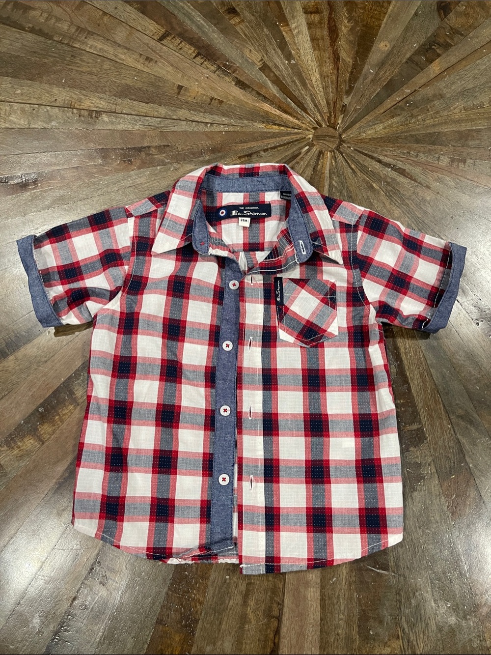 Ben Sherman Red, White & Navy Plaid Short-Sleeve Button-Down Shirt